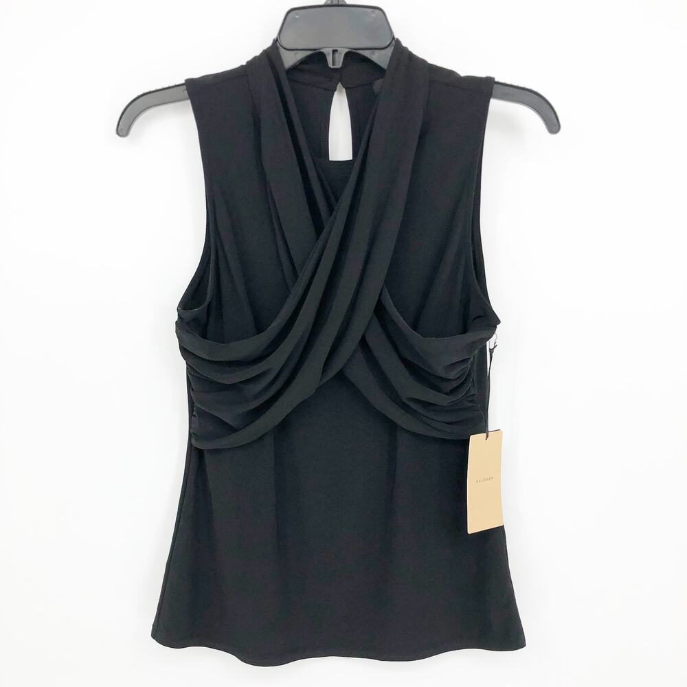 Halogen Womens Draped Front Blouse Small Black Sleeveless NWT